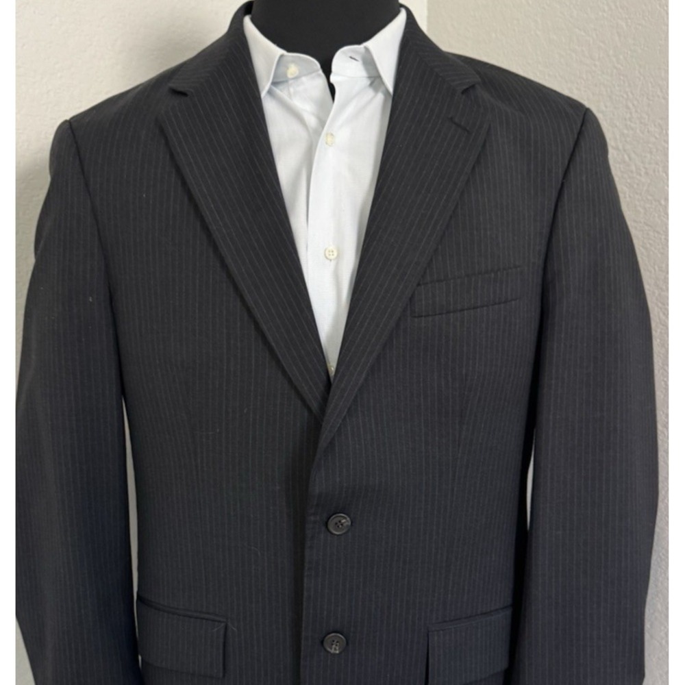 Lauren Ralph Lauren Blazer Mens 42T Wool Cashmere‎ Black Blue Pinstripe - Picture 2 of 16